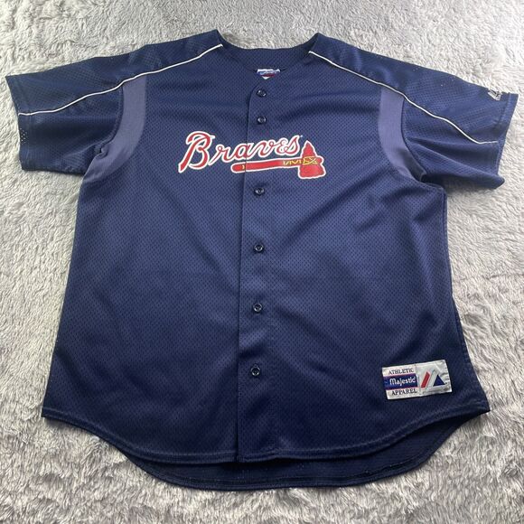 Vintage Atlanta Braves Jersey Mens Extra Large Blue Majestic Mesh USA Made 90s - Picture 2 of 11